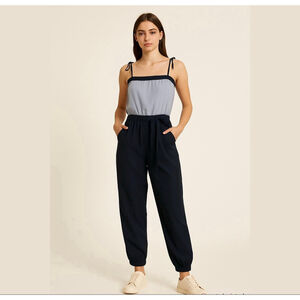 H&M RARE colorblock jumpsuit romper sleeveless silky beige black Sz US 6